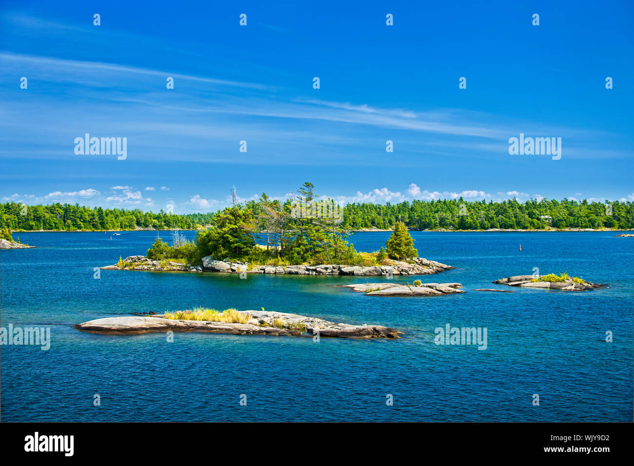 Small rocky islands in Bay near Parry Sound, Ontario Canada