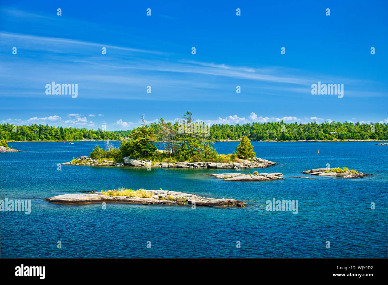 Small rocky islands in Georgian Bay near Parry Sound, Ontario Canada Stock Photo