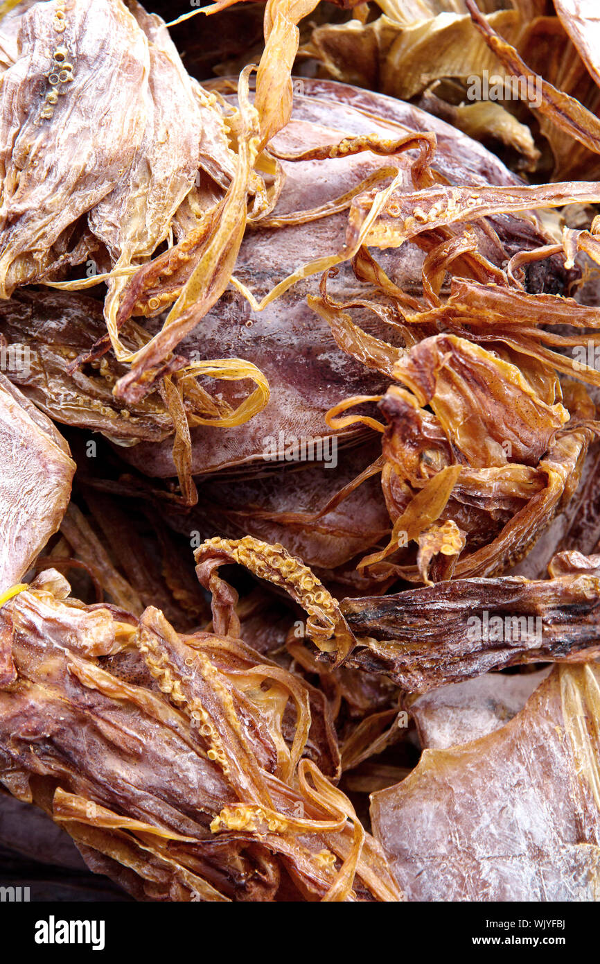 Dried squid background Stock Photo