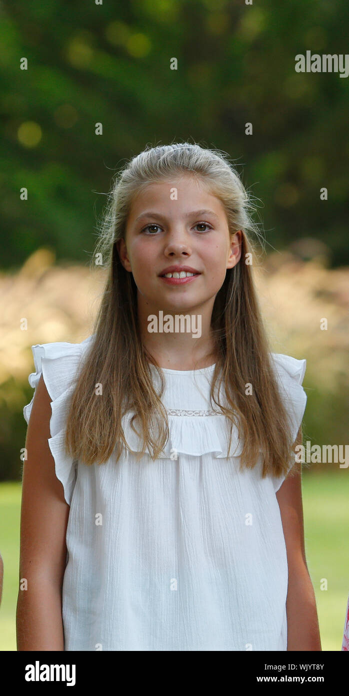 Palma de Mallorca / Spain- August 4, 2019: Spain Royal family princess Sofia pose in the Marivent palace gardens during their summer holidays in the i Stock Photo