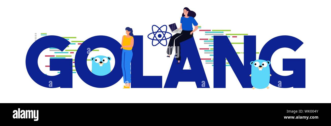 Golang programming languages. Large text concept of code development development programmer. Vector illustration. Stock Vector
