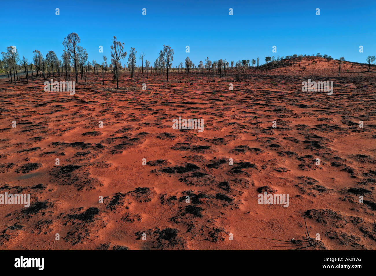 Barren land in central Australia after a bush fire,aerial view Stock Photo