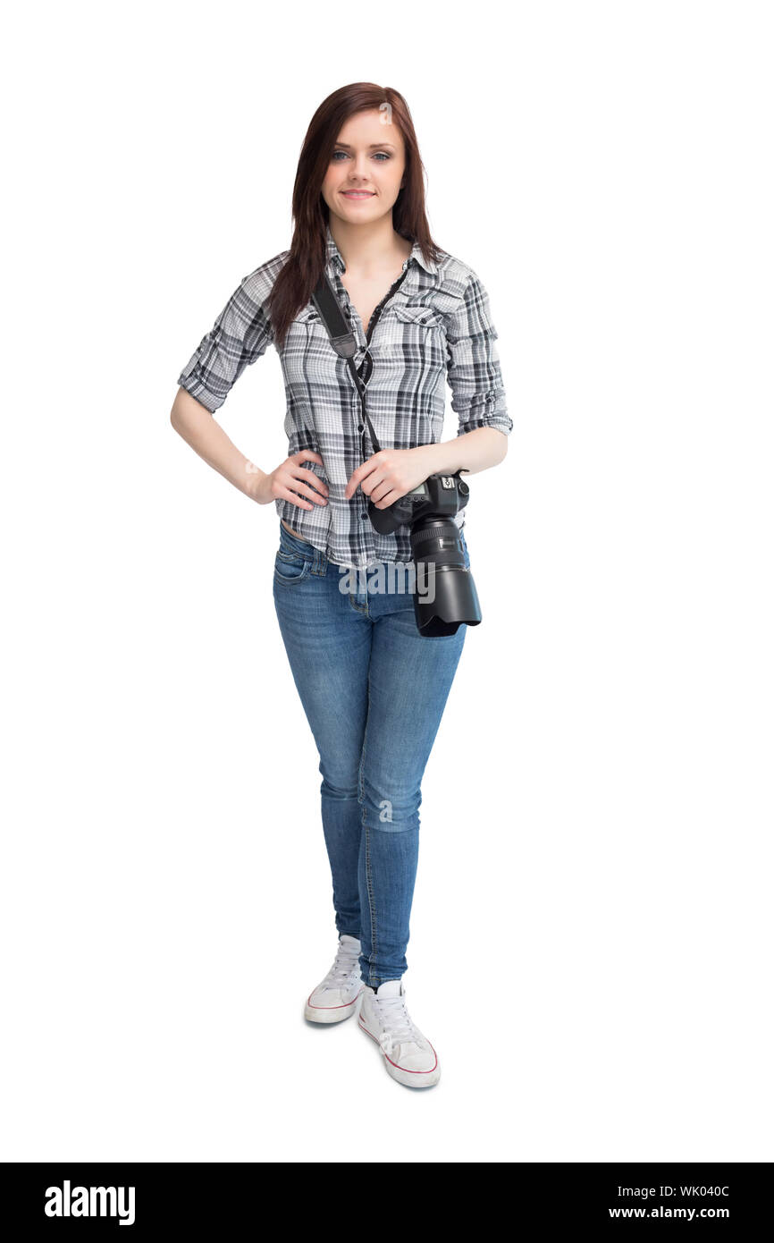 Smiling casual photographer posing Stock Photo
