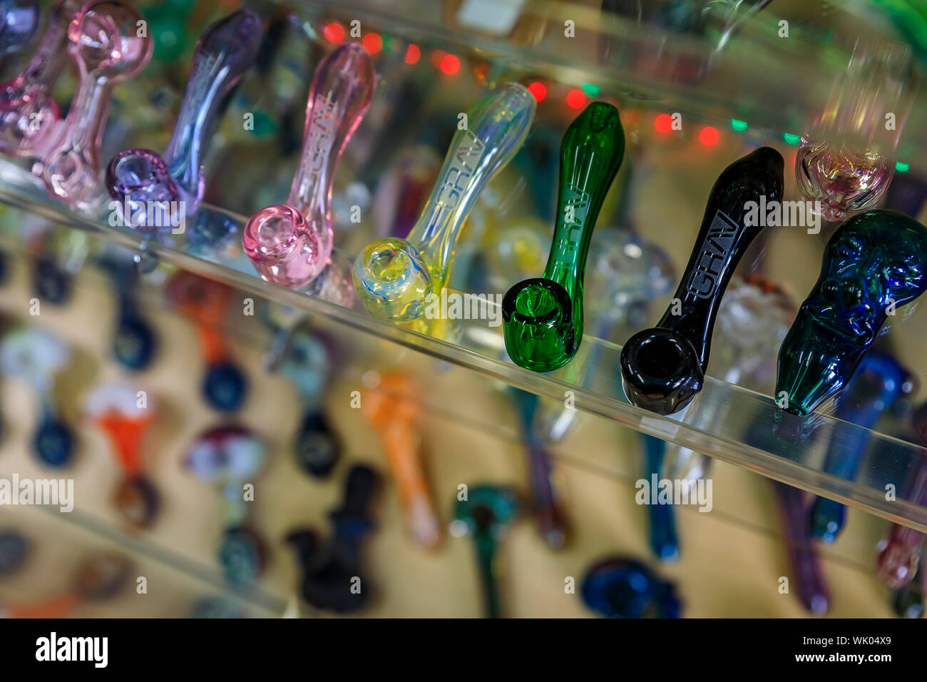San Francisco, USA - July 04, 2019: Display Of Glass Bongs For Smoking  Medicinal And Recreational Marijuana Or Weed, Pot In A Haight Ashbury Store  Stock Photo, Picture and Royalty Free Image. Image 134379975.