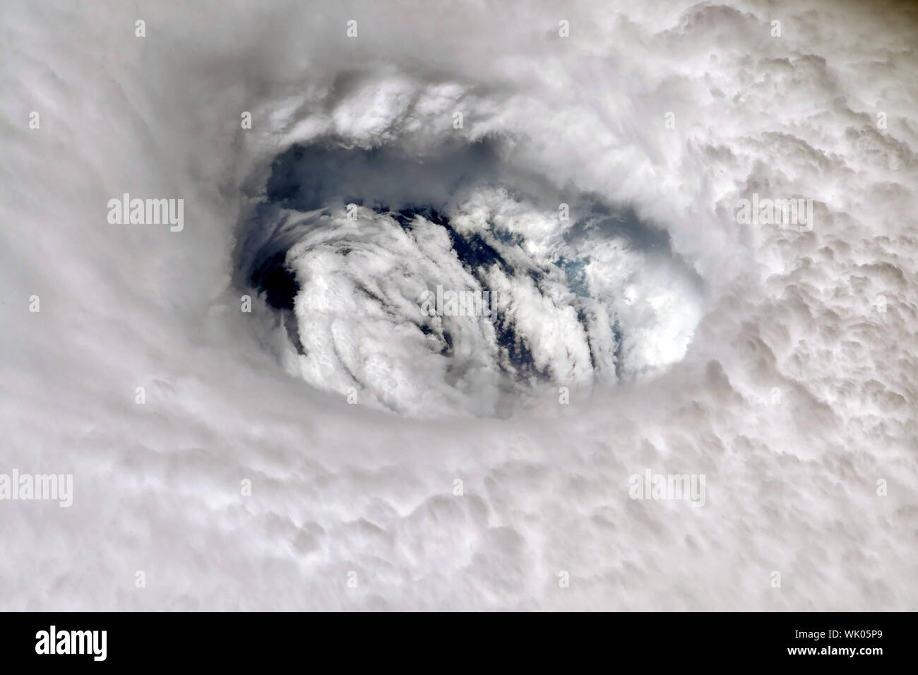 NASA International Space Station (ISS) view of the eye of Hurricane Dorian photographed by astronaut Nick Hague on September 2, 2019. Stock Photo