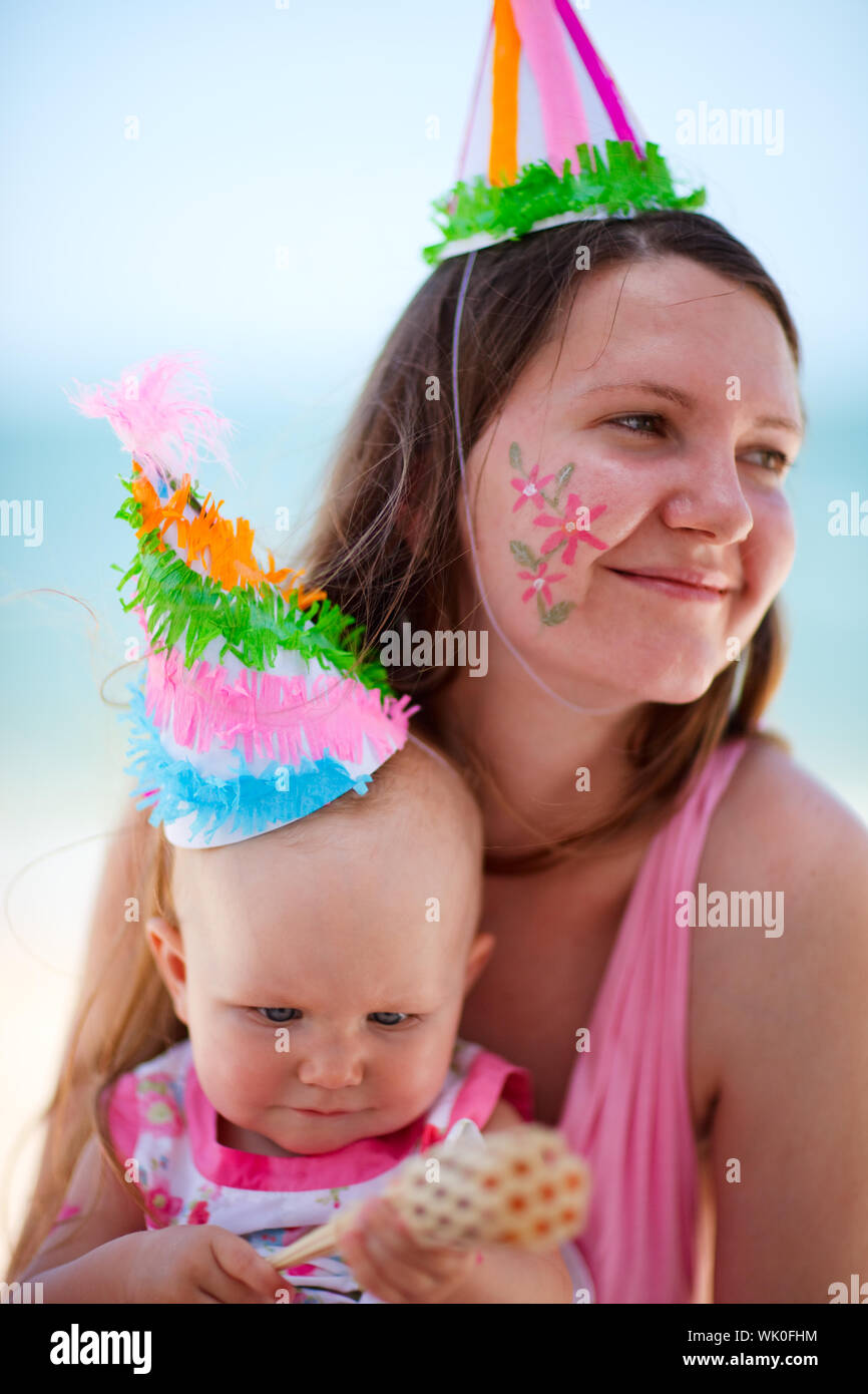 First birthday party. Mother and her baby daughter on birthday party Stock Photo Alamy