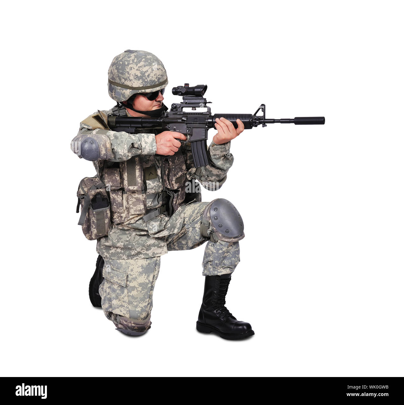 soldier with his assault rifle on white background Stock Photo - Alamy