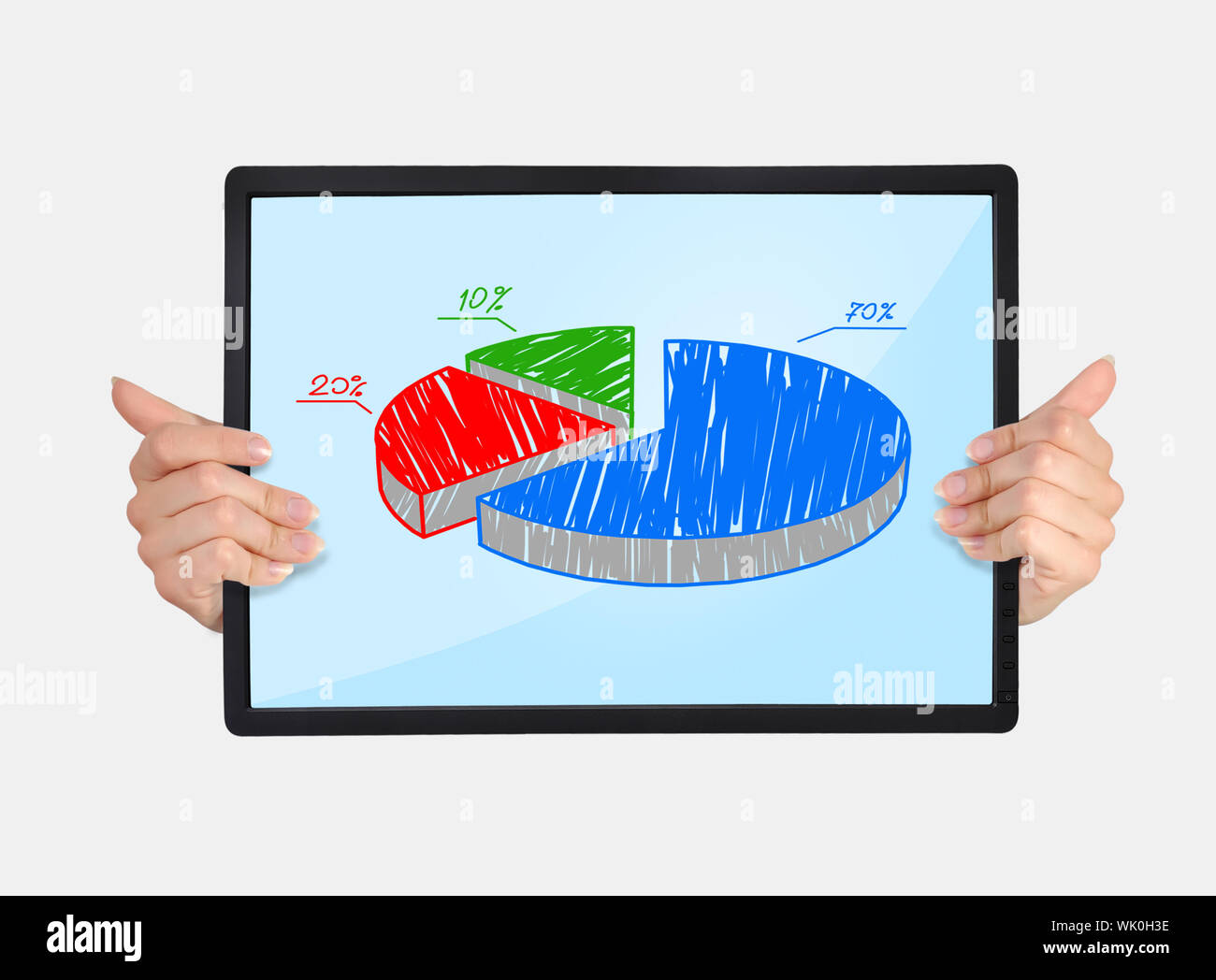 tablet with chart in hands on a white background Stock Photo - Alamy