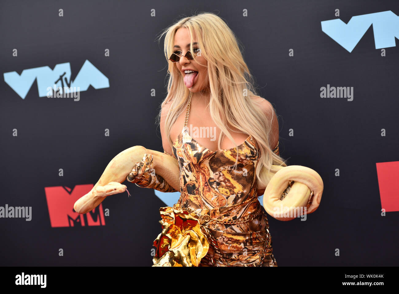 Tana Mongeau attends the 2019 MTV Video Music Awards at Prudential Center on August 26, 2019 in Newark, New Jersey. Stock Photo