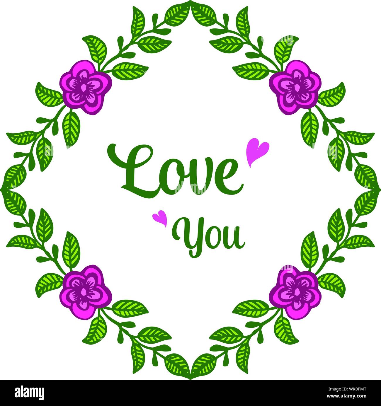 Border Of Frame With Drawing Of Green Leafy Flower For Card Design Of Love You Vector Stock Vector Image Art Alamy