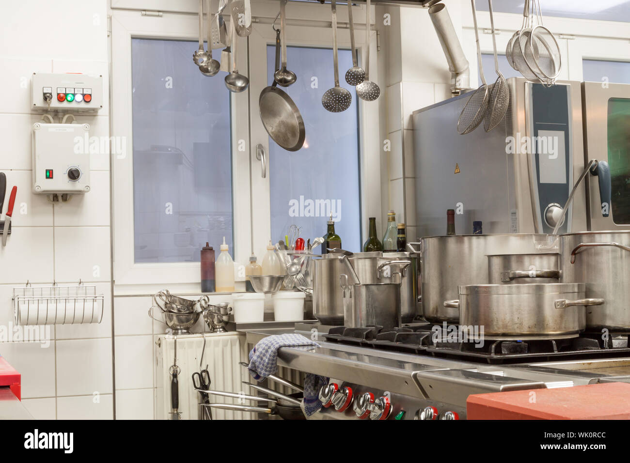 Neat interior of a commercial kitchen Stock Photo