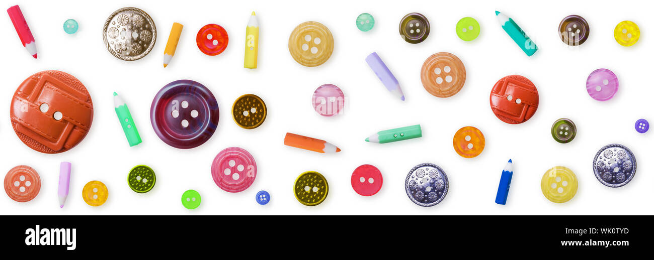 Seamless pattern from color old-fashioned buttons on a white background Stock Photo