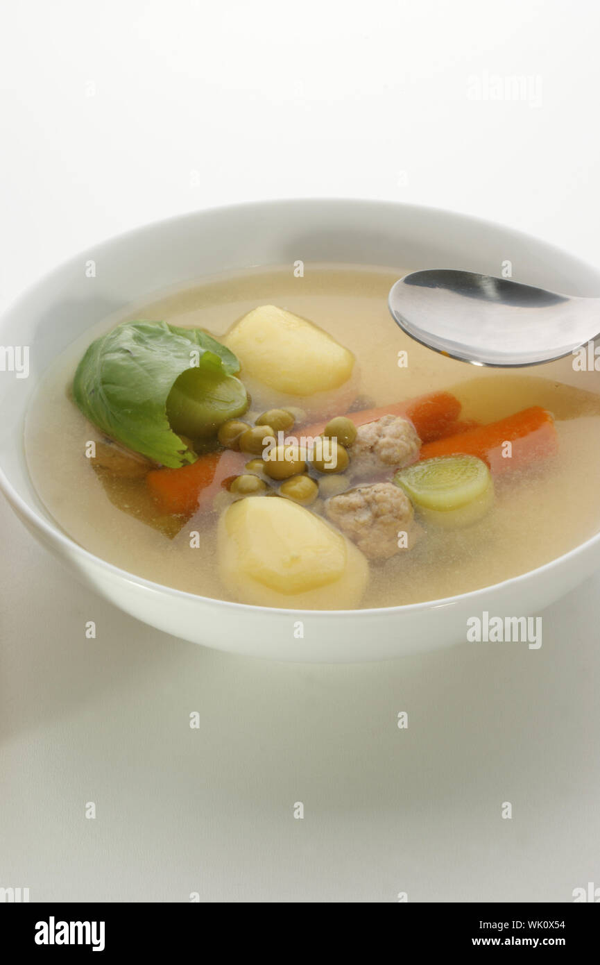 vegetable soup with organic carrot and meat balls Stock Photo Alamy