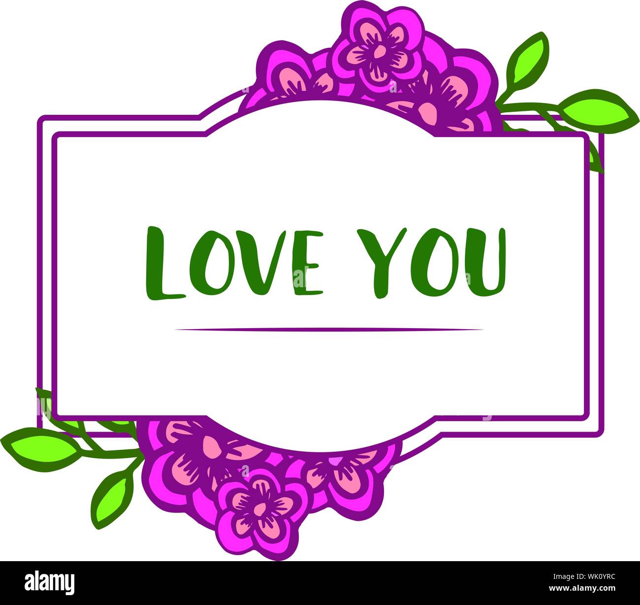 Greeting card design love you, with art of leaf flower frame. Vector