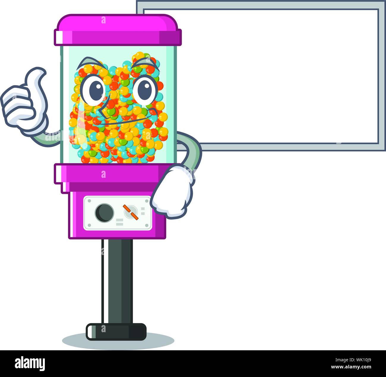 Thumbs up with board candy vending machine isolated in mascot Stock