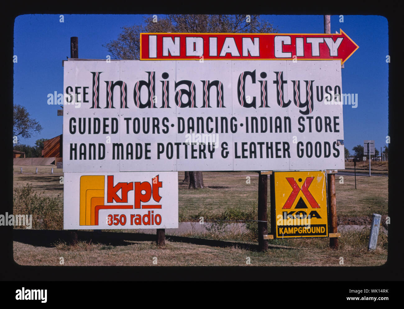 Indian City billboard, Routes 9 & 62, Anadarko, Oklahoma Stock Photo