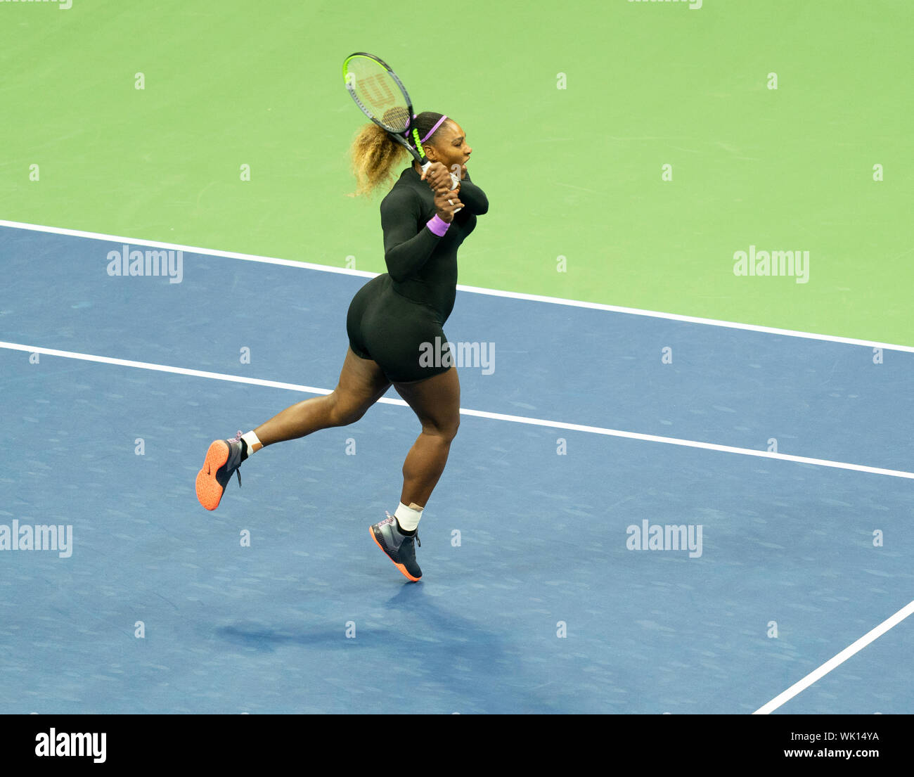 New York, NY - September 3, 2019: Serena Williams (USA) in action during quarter final of US Open Championships against Qiang Wang (China) at Billie Jean King National Tennis Center Stock Photo