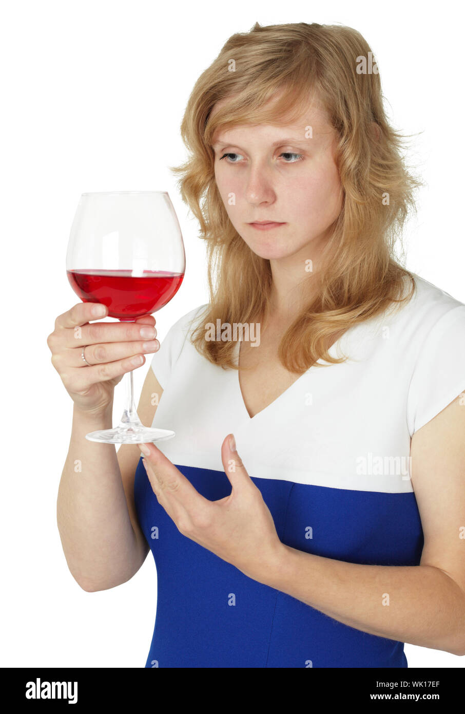 Woman holding a glass of red wine isolated on white background Stock ...