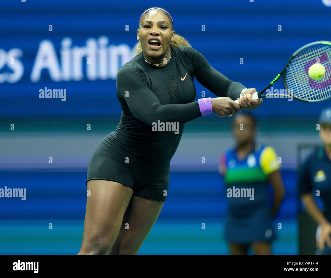 New York, NY - September 3, 2019: Serena Williams (USA) in action during quarter final of US Open Championships against Qiang Wang (China) at Billie Jean King National Tennis Center Stock Photo