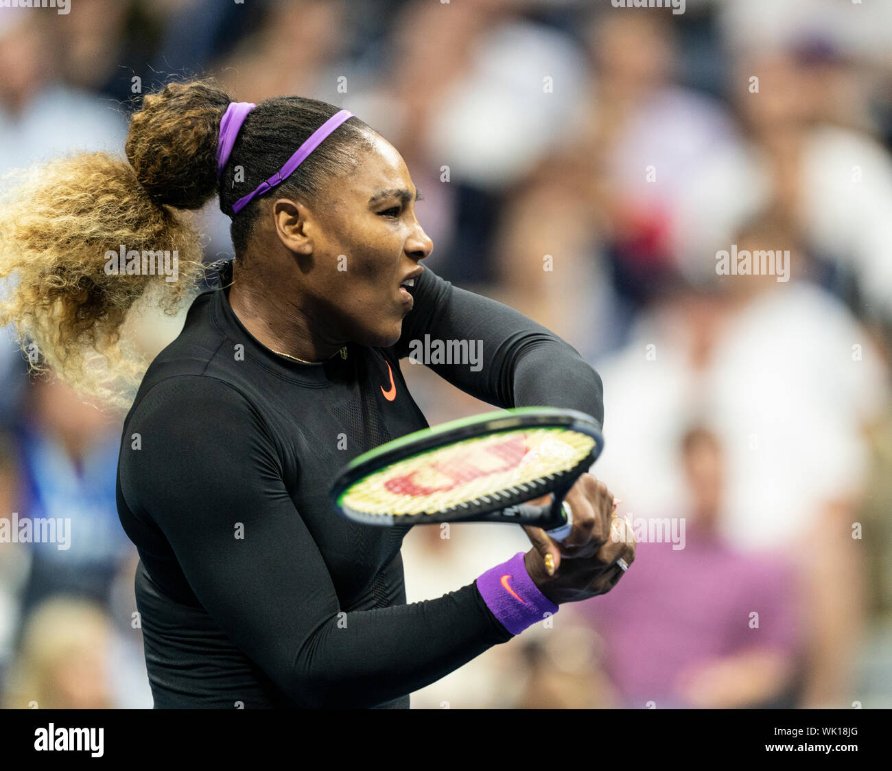 New York, NY - September 3, 2019: Serena Williams (USA) in action during quarter final of US Open Championships against Qiang Wang (China) at Billie Jean King National Tennis Center Stock Photo