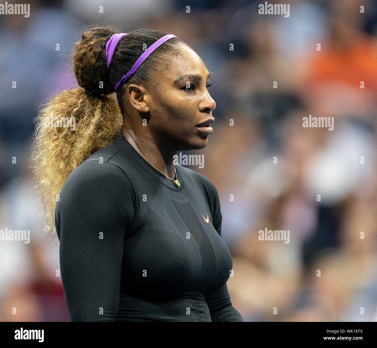 New York, NY - September 3, 2019: Serena Williams (USA) in action during quarter final of US Open Championships against Qiang Wang (China) at Billie Jean King National Tennis Center Stock Photo