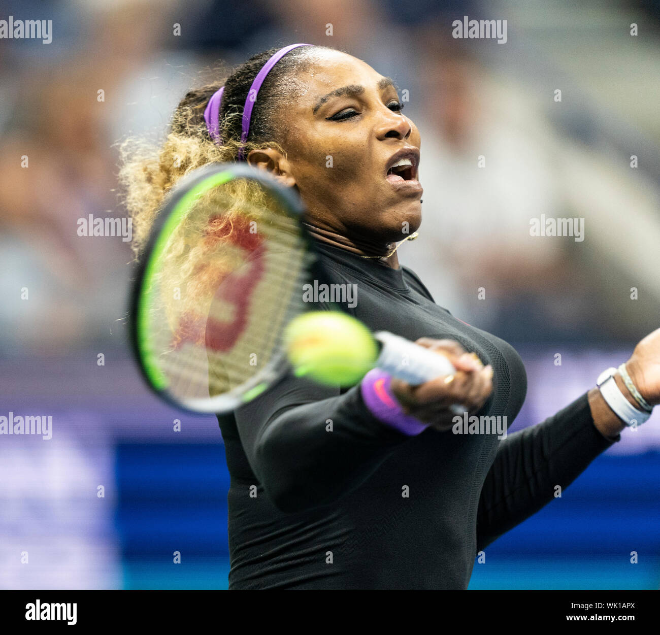 New York, NY - September 3, 2019: Serena Williams (USA) in action during quarter final of US Open Championships against Qiang Wang (China) at Billie Jean King National Tennis Center Stock Photo