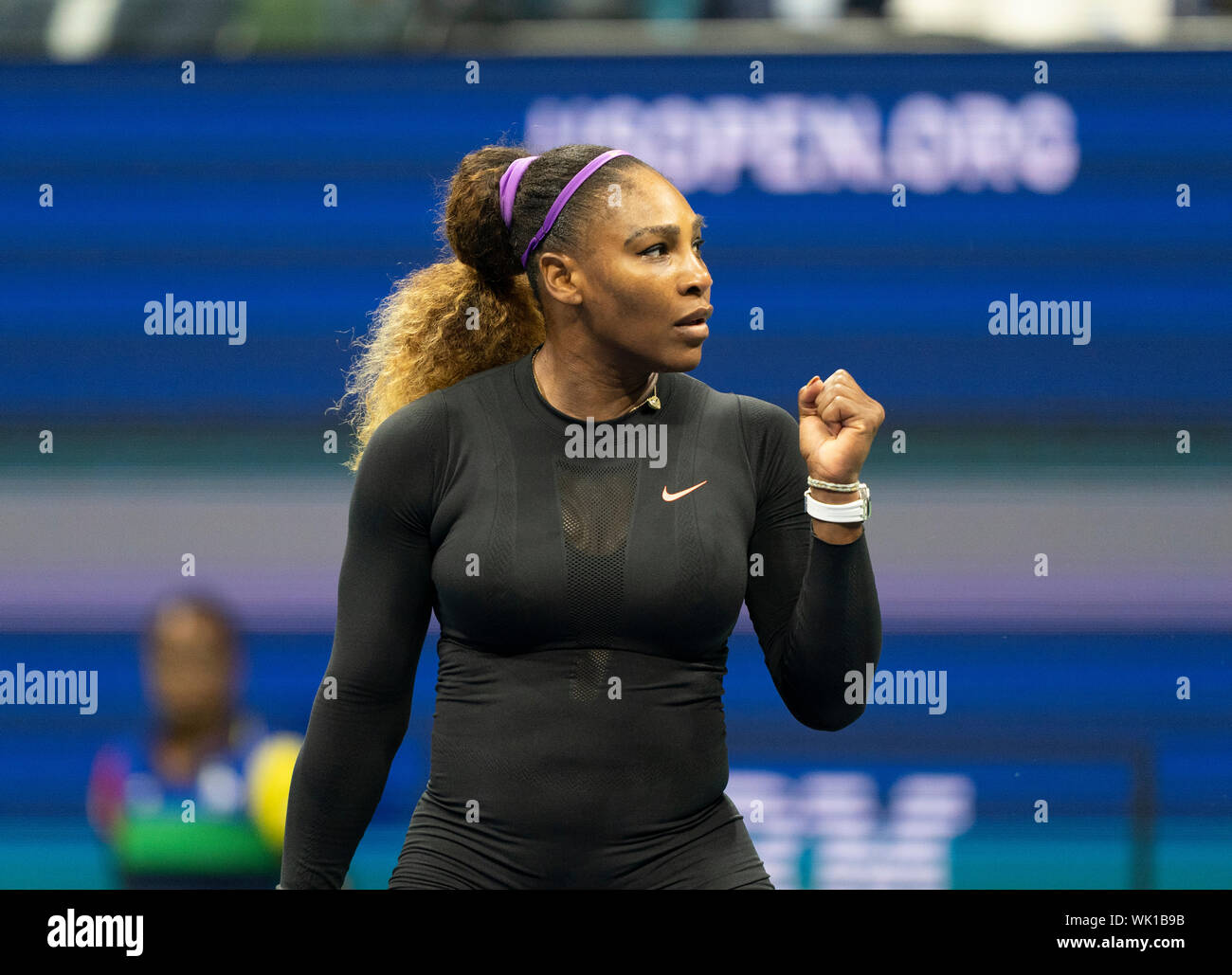 New York, NY - September 3, 2019: Serena Williams (USA) in action during quarter final of US Open Championships against Qiang Wang (China) at Billie Jean King National Tennis Center Stock Photo