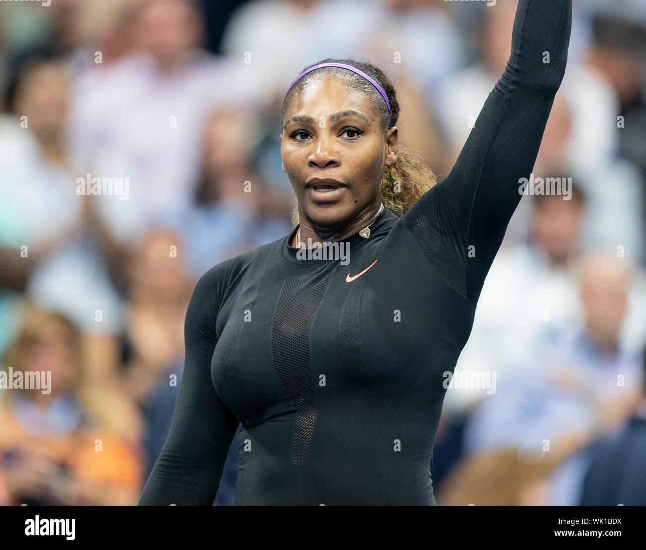 New York, NY - September 3, 2019: Serena Williams (USA) celebrates victory in quarter final of US Open Championships against Qiang Wang (China) at Billie Jean King National Tennis Center Stock Photo