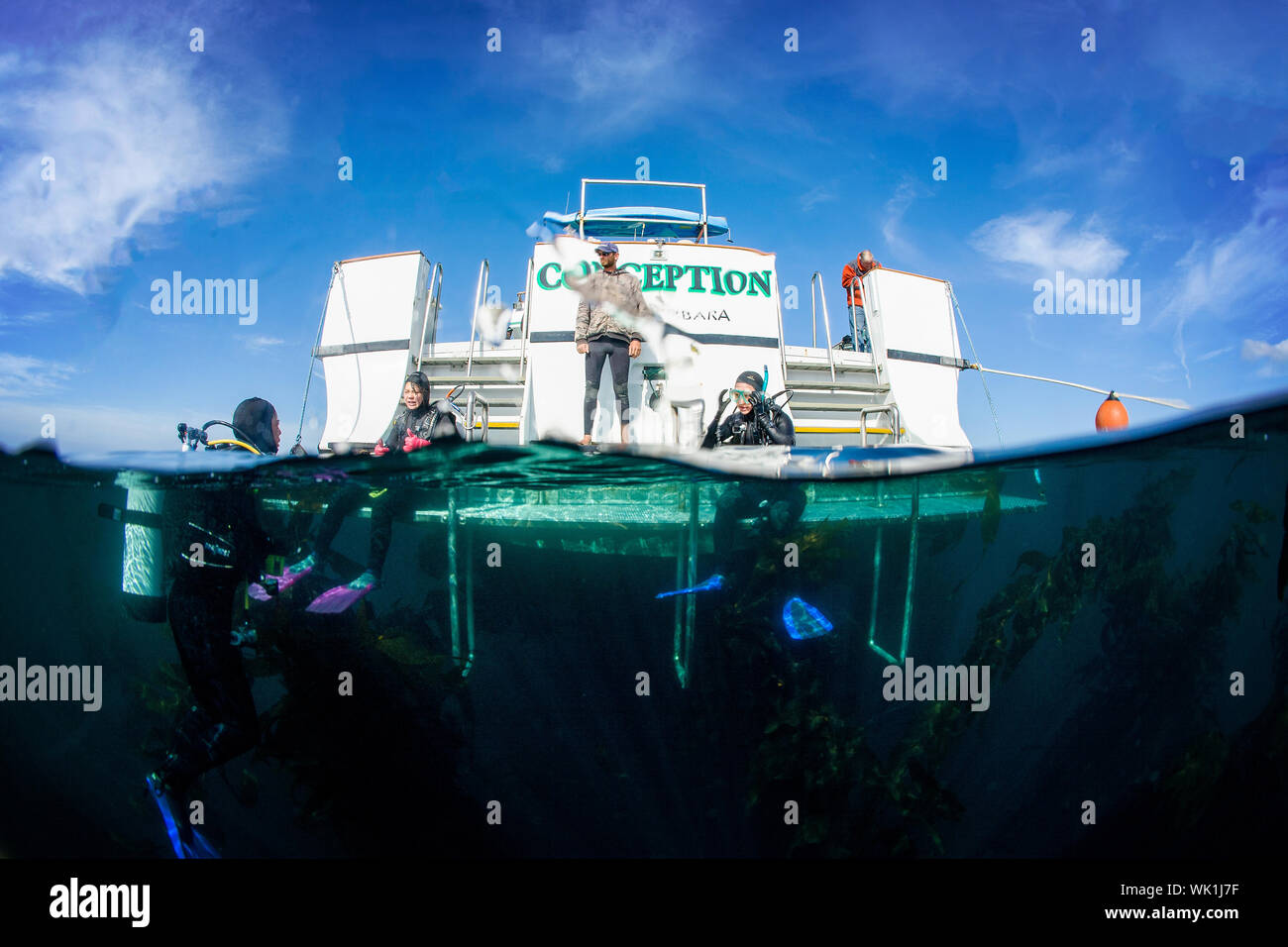 Truth Aquatics SCUBA dive boat the Conception was burned while at sea on September 2, 2019.  The tragic event killed 34 passengers. Stock Photo