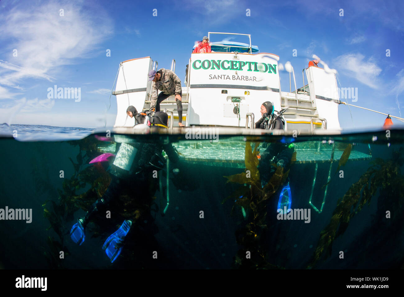Truth Aquatics SCUBA dive boat the Conception was burned while at sea on September 2, 2019.  The tragic event killed 34 passengers. Stock Photo