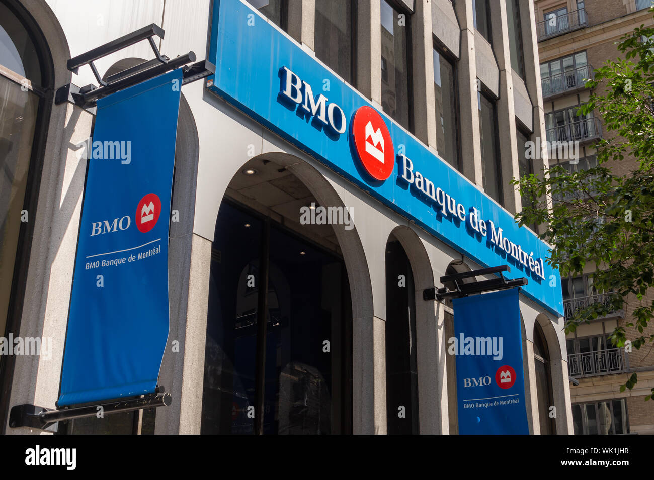 Montreal, CA - 3 September 2019: BMO branch on Peel street. Stock Photo