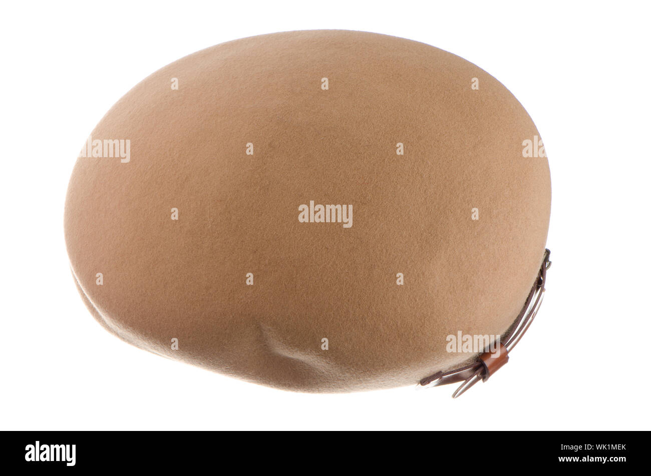 Brown retro style felt cap on white background. Stock Photo