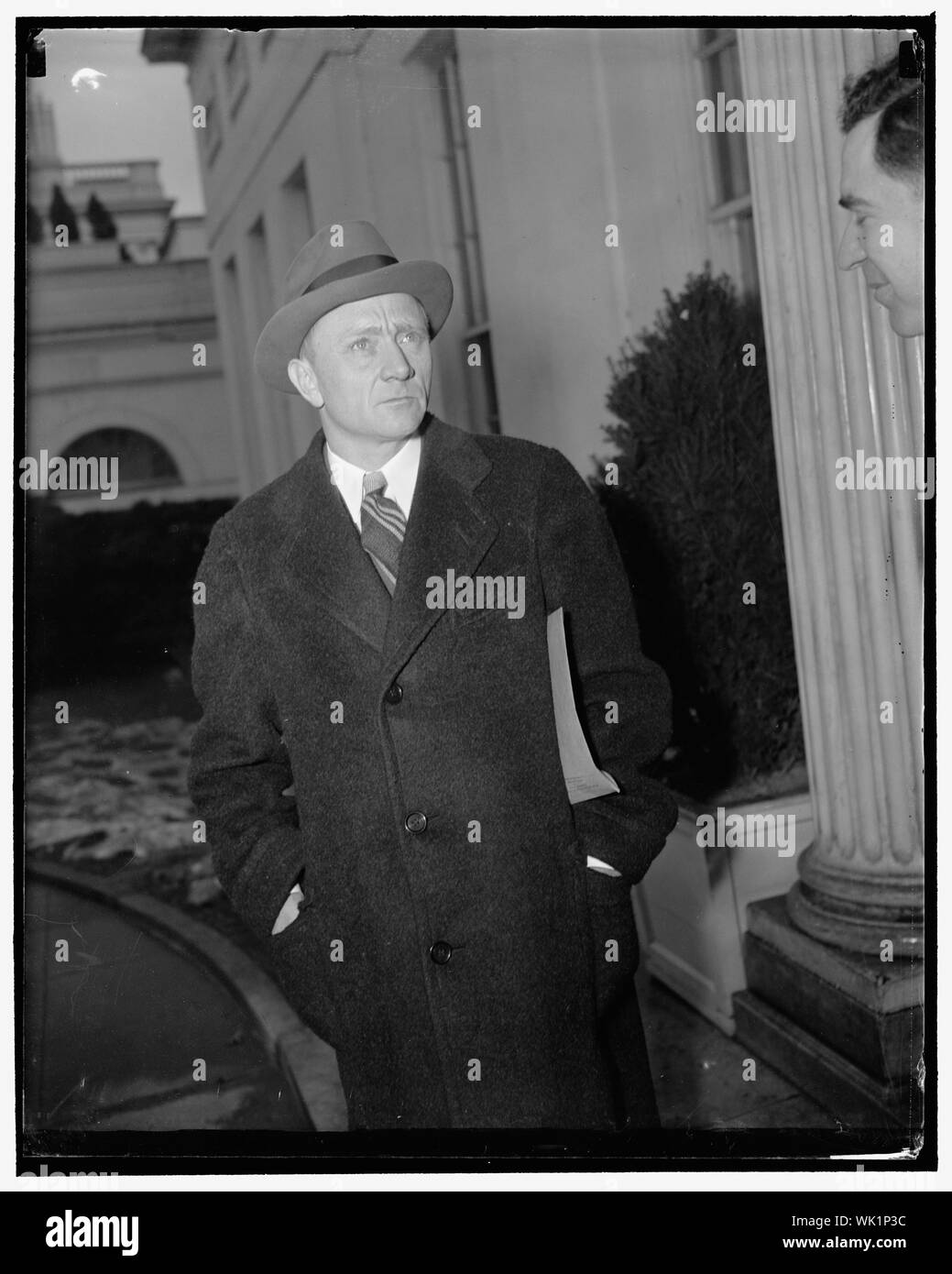 Informs President SEC ready to proceed with investigation of insurance companies. Washington, D.C., Jan. 24. William O. Douglas, Chairman of the Securities and Exchange Commission, leaving the White House today after reporting to President Roosevelt that the commission was ready to proceed with its investigation of insurance companies in connection with the present monopoly inquiry. He indicated the SEC would be concerned primarily with the investment and managerial phases of insurance company operation and said approximately $300,000 would be required to carry out the work in this calendar ye Stock Photo