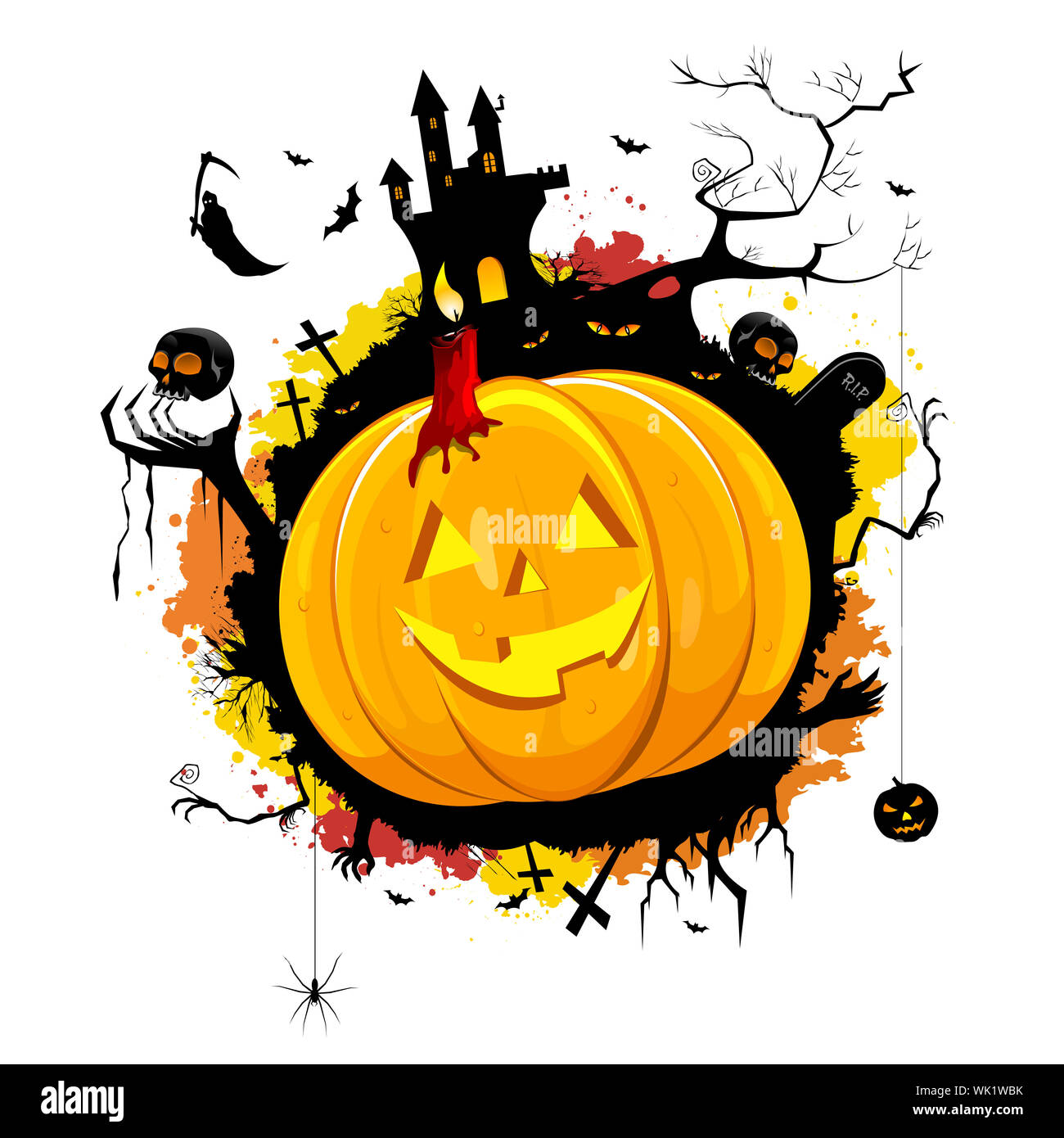 illustration of halloween pumpkin with different elements related to halloween Stock Photo