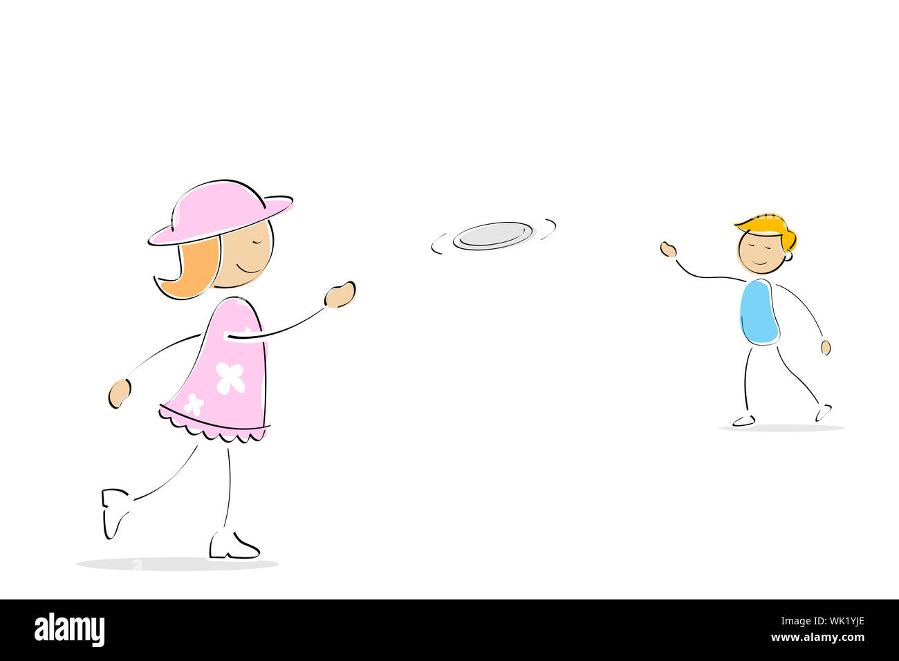 illustration of kids playing frisbee on an isolated background Stock Photo