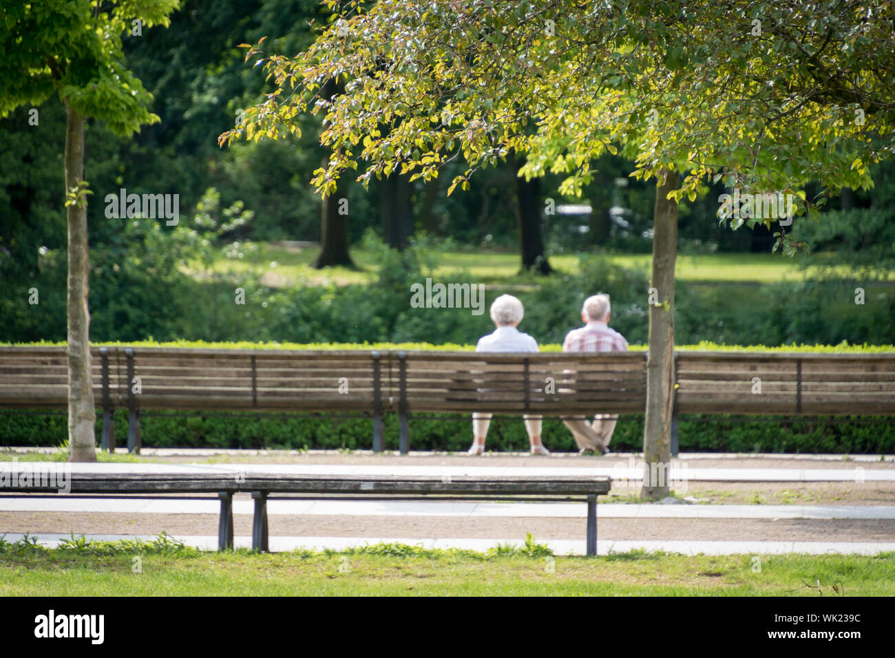 Couple Park Bench Rear View High Resolution Stock Photography and