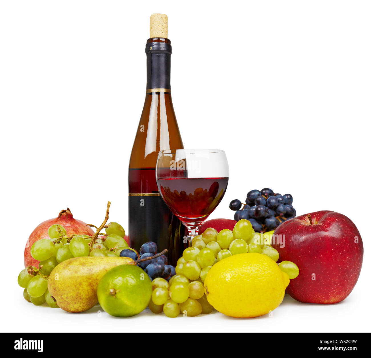 Still life of fruit and wine isolated on white background Stock Photo ...
