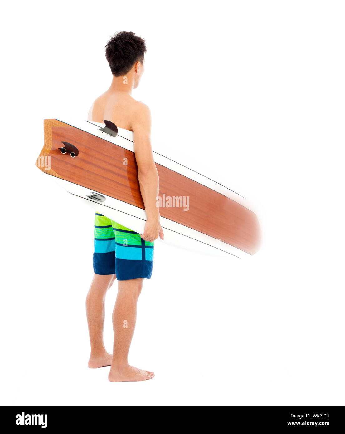 surfer holding a surfboard over white background Stock Photo - Alamy
