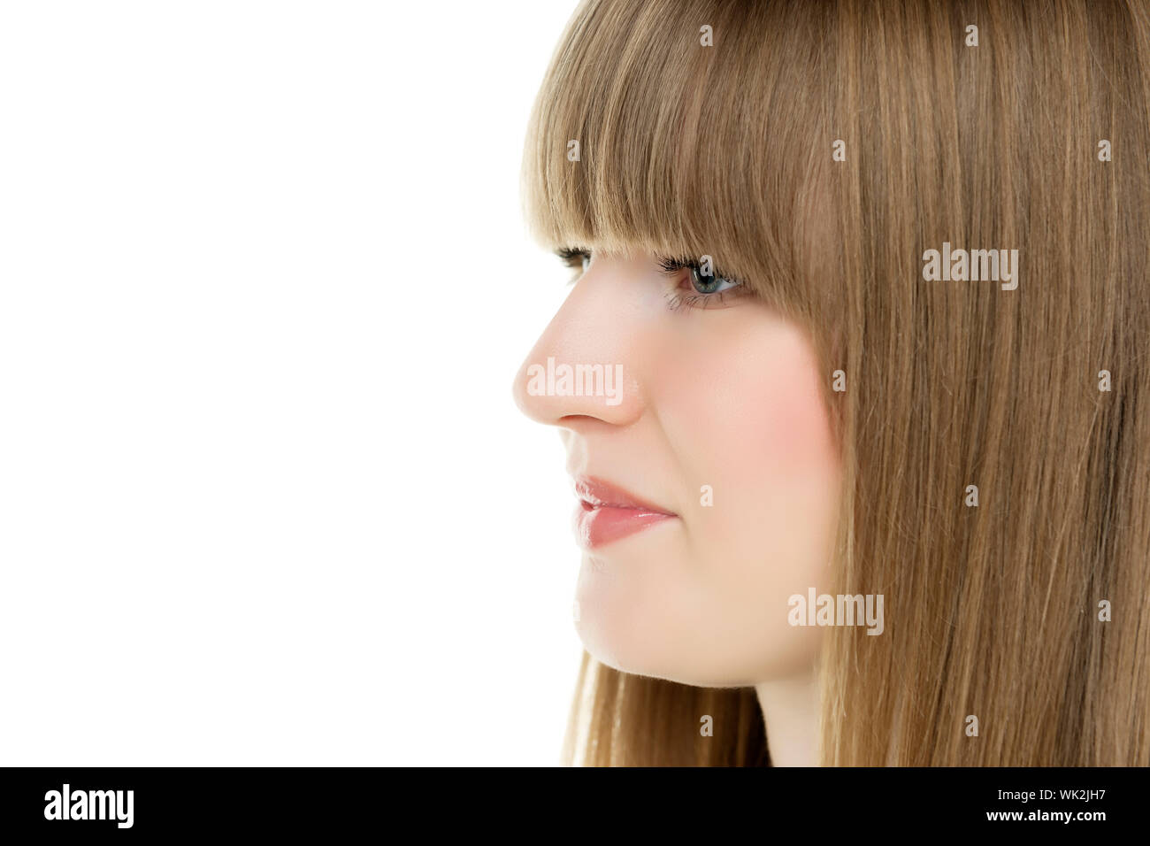Face of blond woman with blue eyes isolated on white background Stock ...