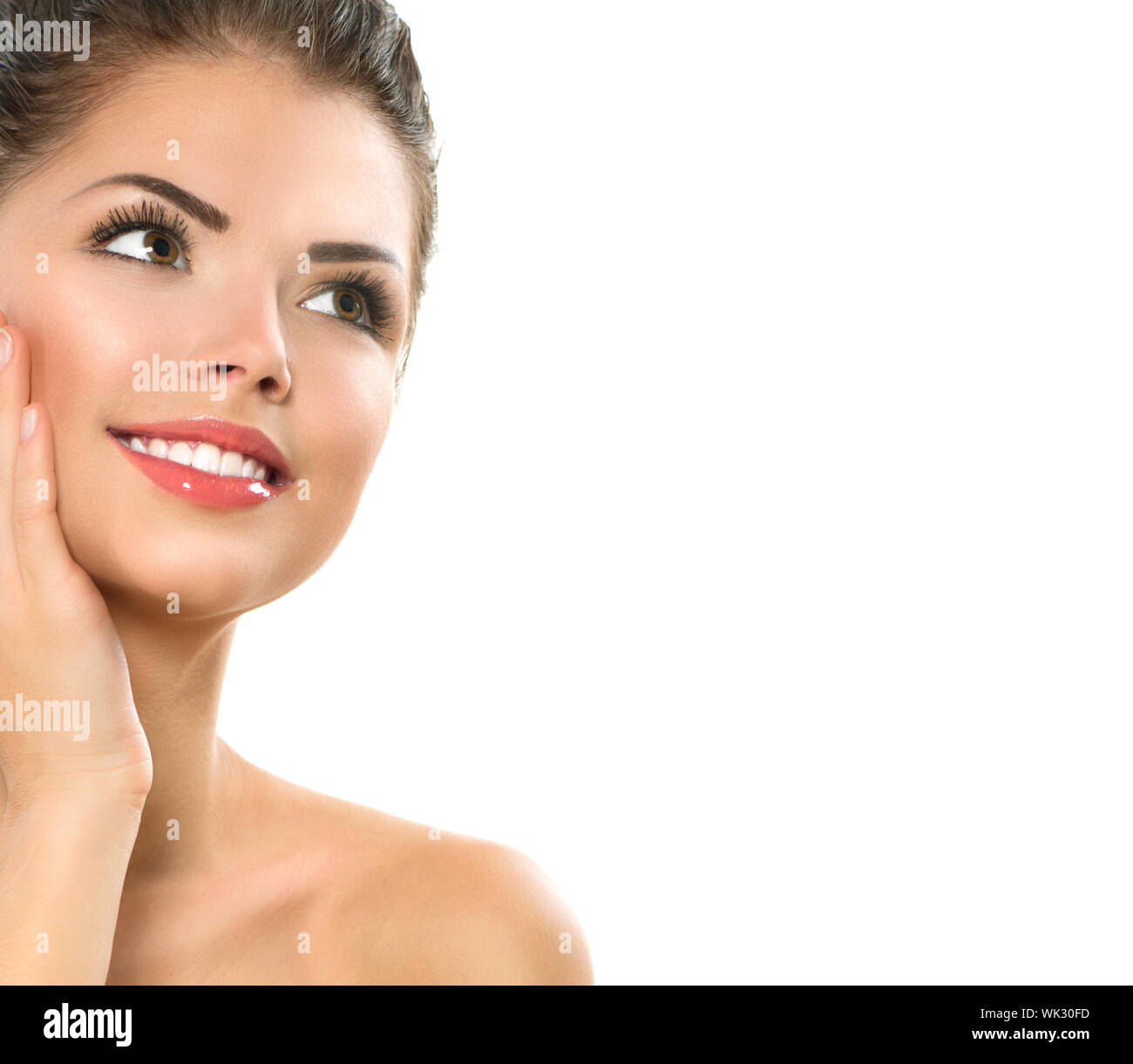 Beauty Spa Woman Portrait. Beautiful Girl Touching her Face Stock Photo ...