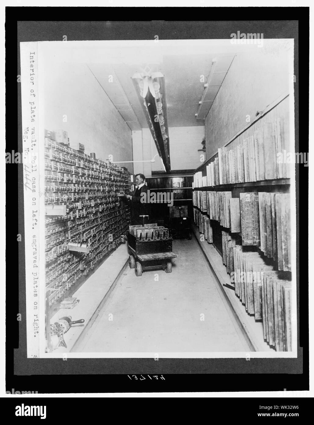 Interior of plate vault. Roll case on left, engraved plates on right Stock Photo