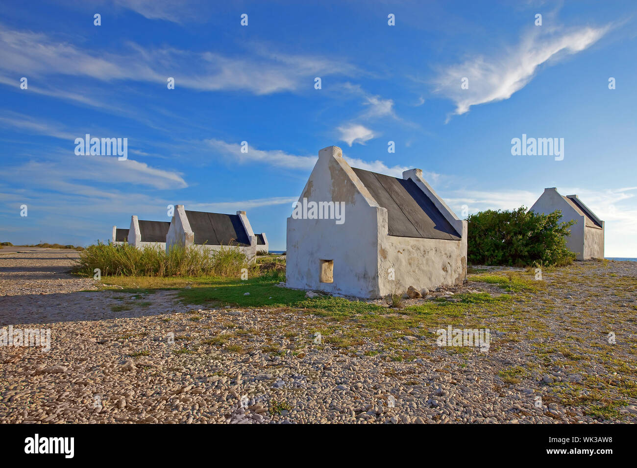 Historical white slave huts on Bonaire, Caribbean Stock Photo Alamy