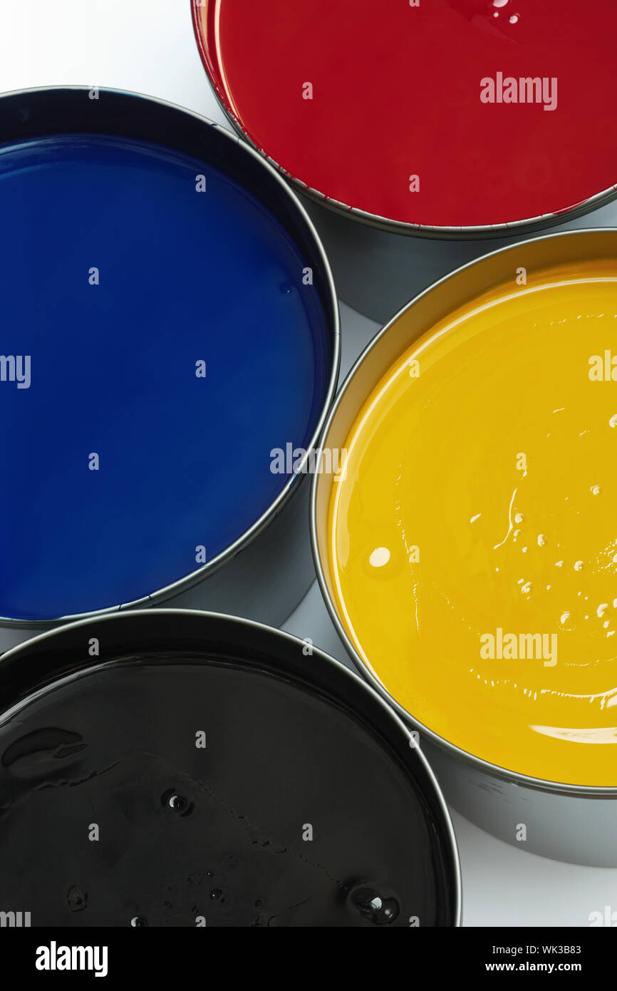 Tubs of process printing inks Stock Photo Alamy