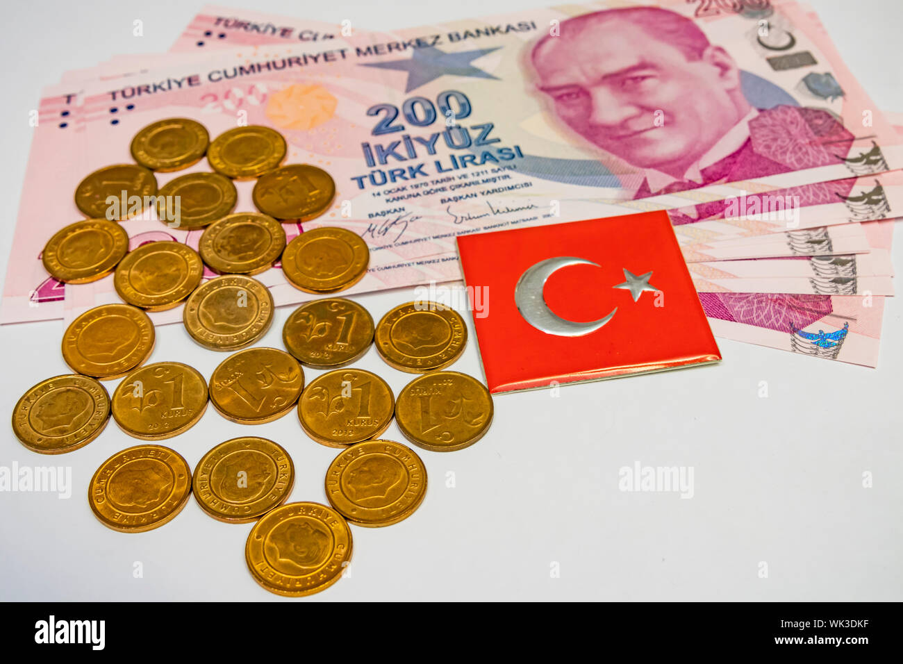 The highest money denominations of the republic of turkey. close up two
