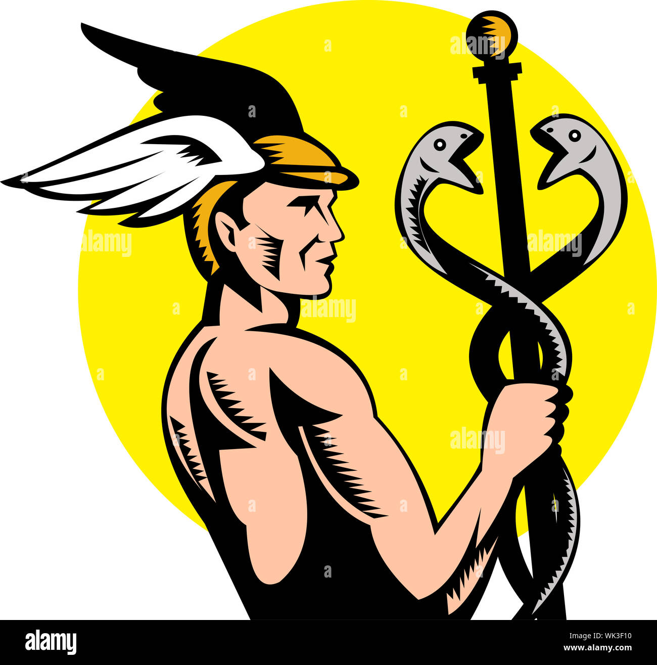 illustration of Roman Greek God Hermes or mercury holding a caduceus ...