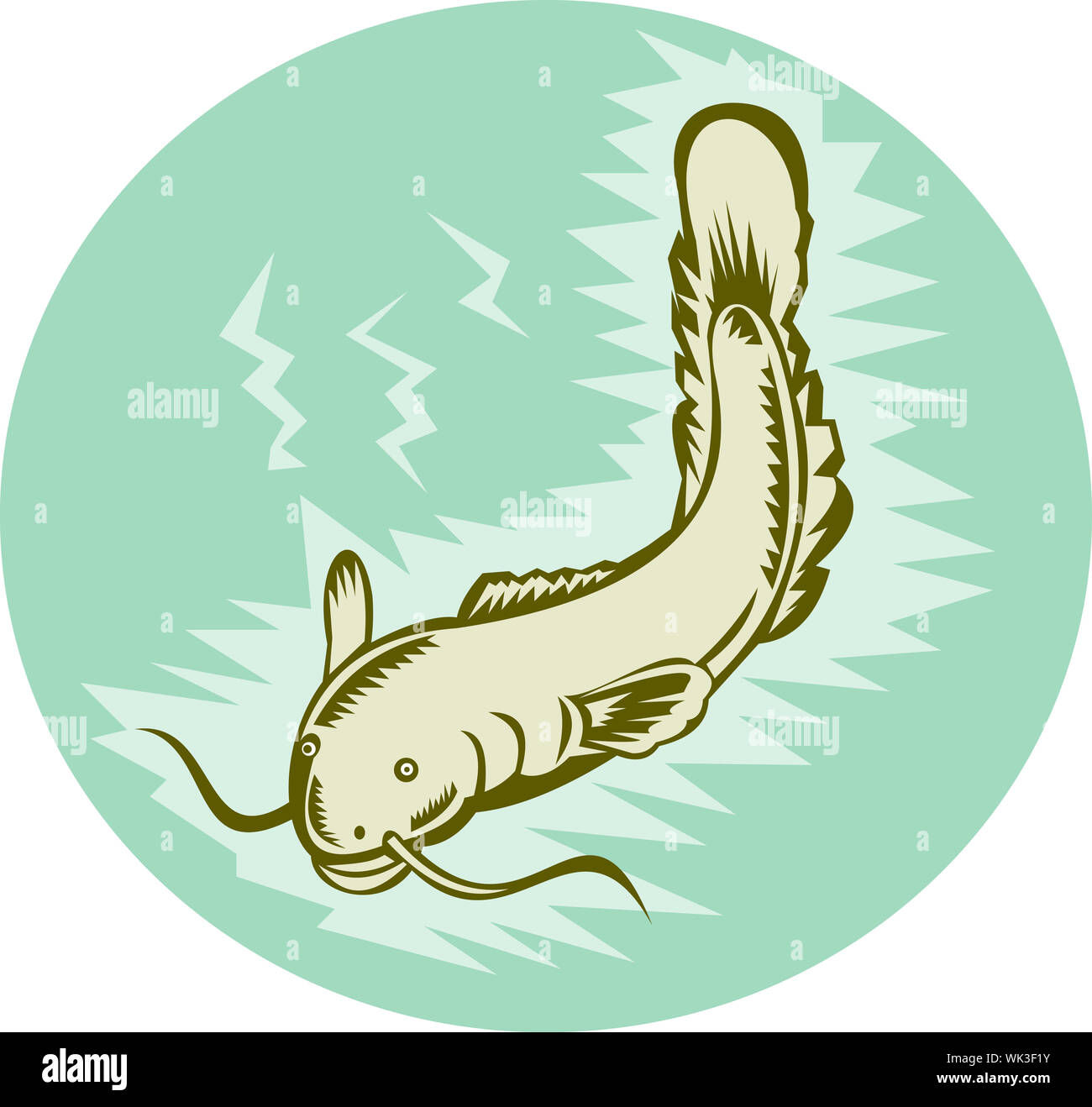 illustration of a Catfish swmiing underwater Stock Photo