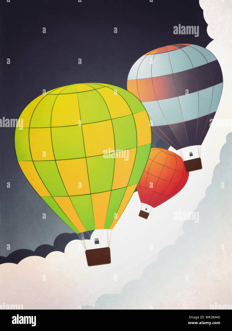 Colorful hot air balloons flies in the sky background Stock Photo - Alamy