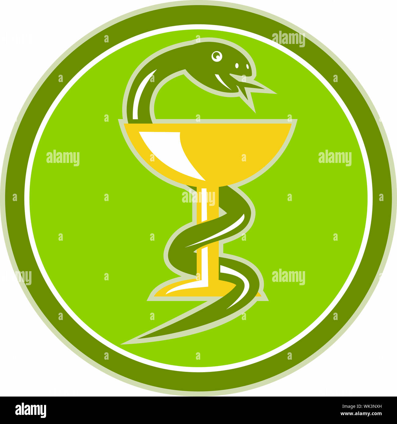illustration of a snake curling or coiling in cup or wine glass which represents medicine symbol done in retro style Stock Photo