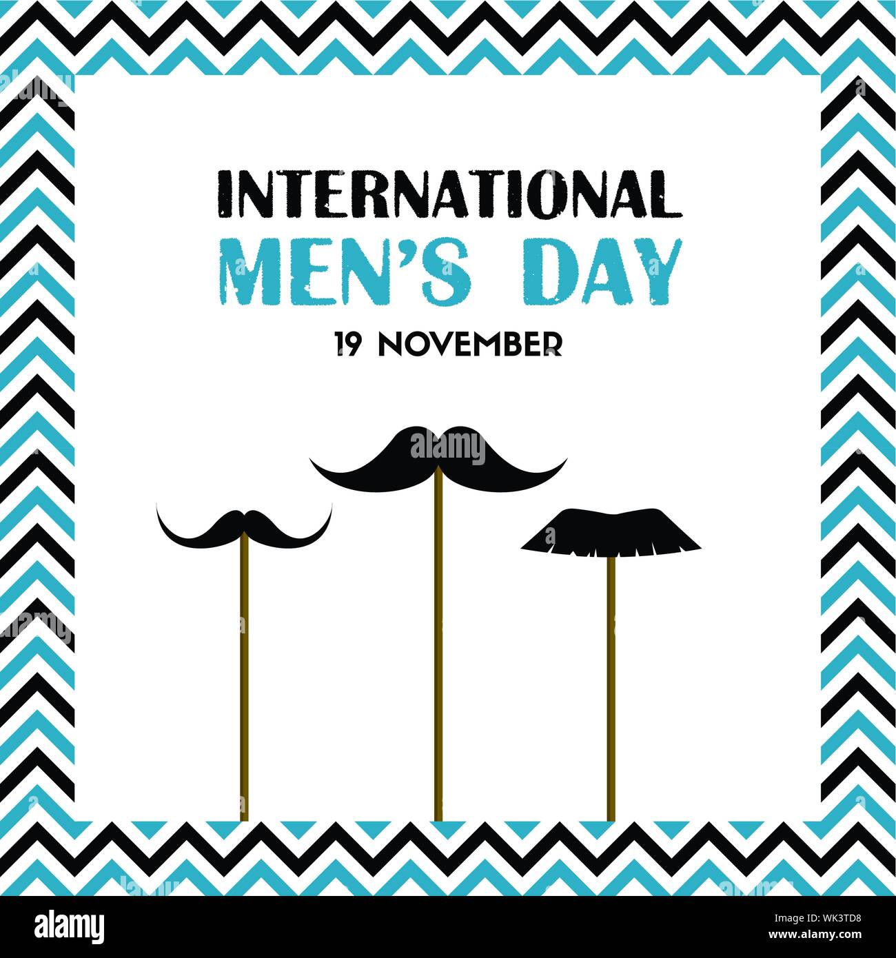 International mens day vector greeting card with fake mustache on sticks Stock Vector