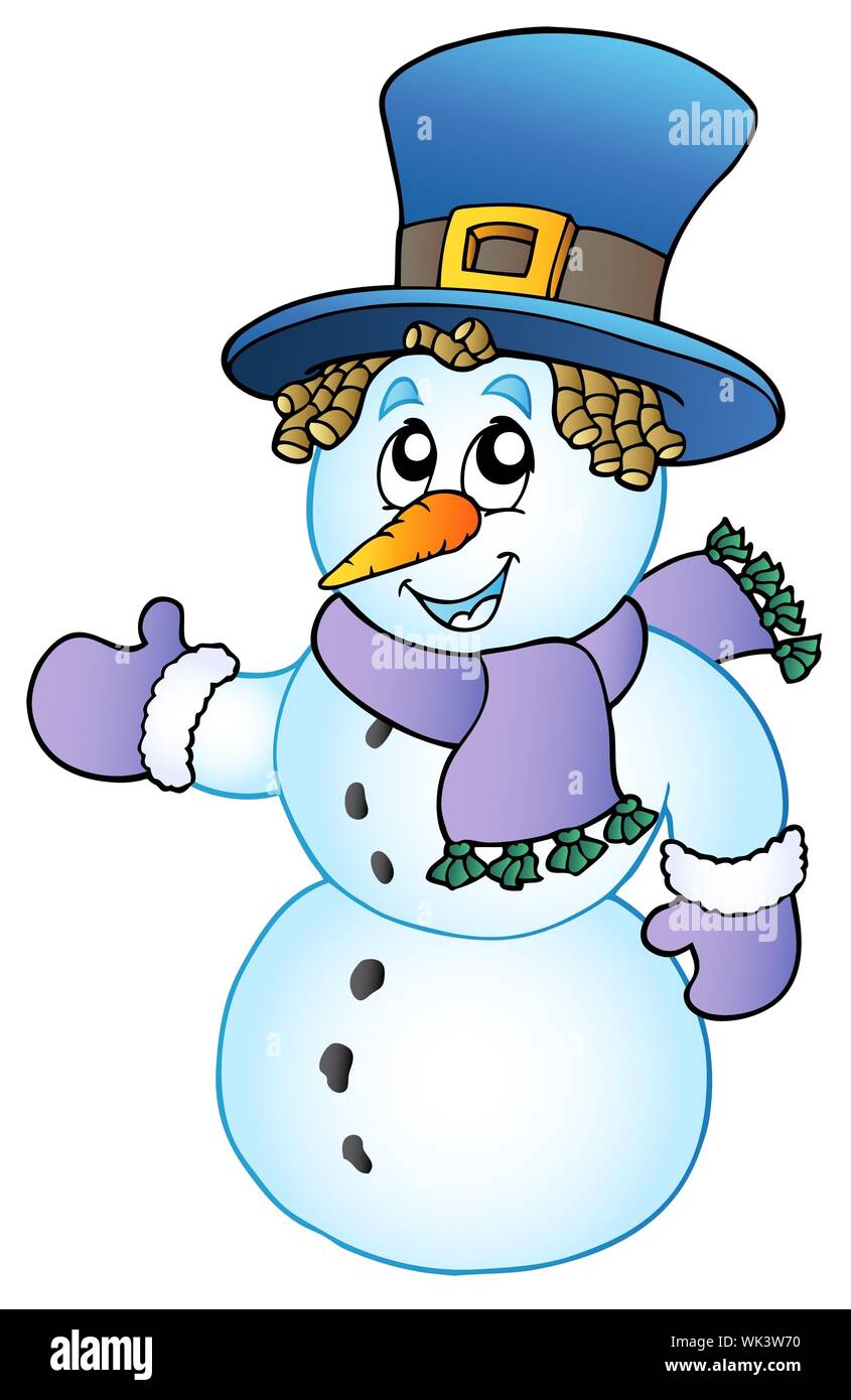 Cartoon snowman with big hat - vector illustration Stock Photo - Alamy
